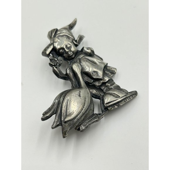 Vintage SILSON UNSIGNED Girl Goose Brooch Hummel Inspired Silver Tone Book Piece - Picture 5 of 6